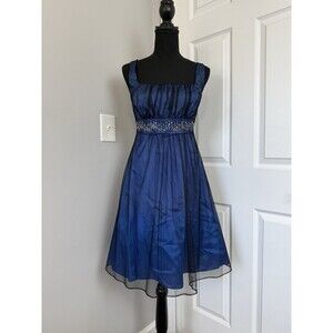 Vtg Y2K Babydoll Dress 11/12 Blue Black Mesh Bead Rhinestone Fairy Goth Whimsy